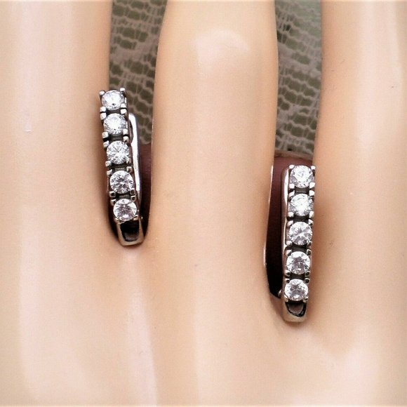 Russian Russia Solid 14K 585 White Gold 0.30CT CZ Cluster Pierced Earrings - Picture 1 of 7